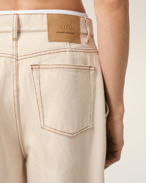 AMI PARIS Beige Cotton Wide Fit Jeans Mens Apparel